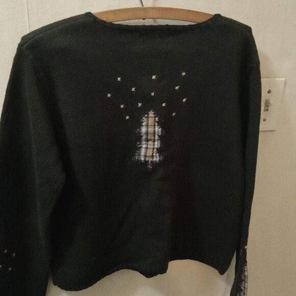 Christopher & Banks Sz S olive Cardigan with embroidered 'Christmas Tree' - Picture 6 of 6